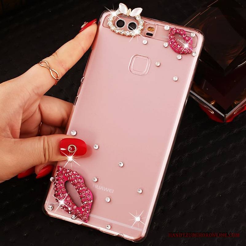 Huawei P9 Plus Futerał Rhinestone Pu Etui Ochraniacz Trudno Różowe Etui Na Telefon