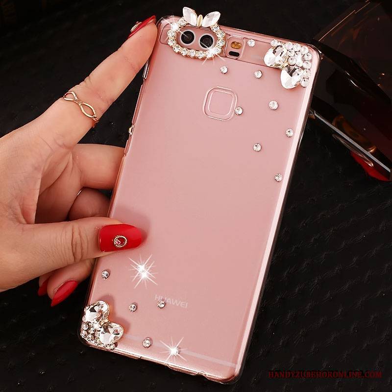 Huawei P9 Plus Futerał Rhinestone Pu Etui Ochraniacz Trudno Różowe Etui Na Telefon