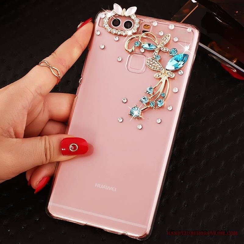 Huawei P9 Plus Futerał Rhinestone Pu Etui Ochraniacz Trudno Różowe Etui Na Telefon