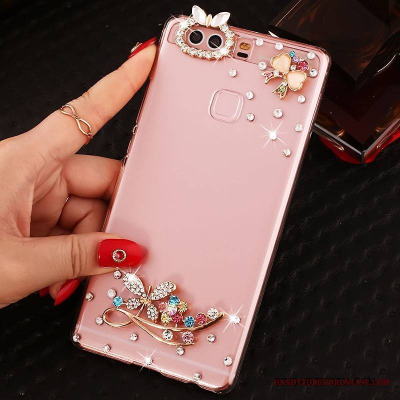 Huawei P9 Plus Futerał Rhinestone Pu Etui Ochraniacz Trudno Różowe Etui Na Telefon