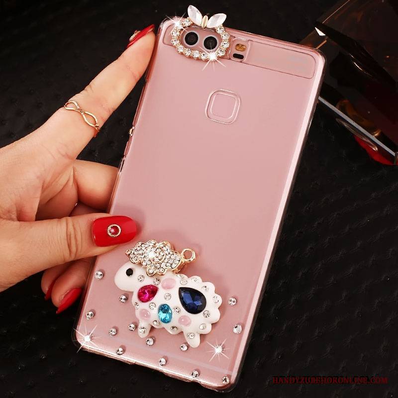 Huawei P9 Plus Futerał Rhinestone Pu Etui Ochraniacz Trudno Różowe Etui Na Telefon