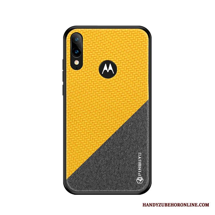 Moto E6 Plus Anti-fall Wzór All Inclusive Etui Żółty Płótno Futerał