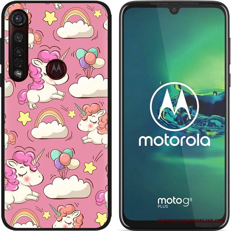 Moto G8 Plus Futerał Kreatywne Nubuku Gorąca Sprzedaż Czarny Kolor Różowe Kreskówka