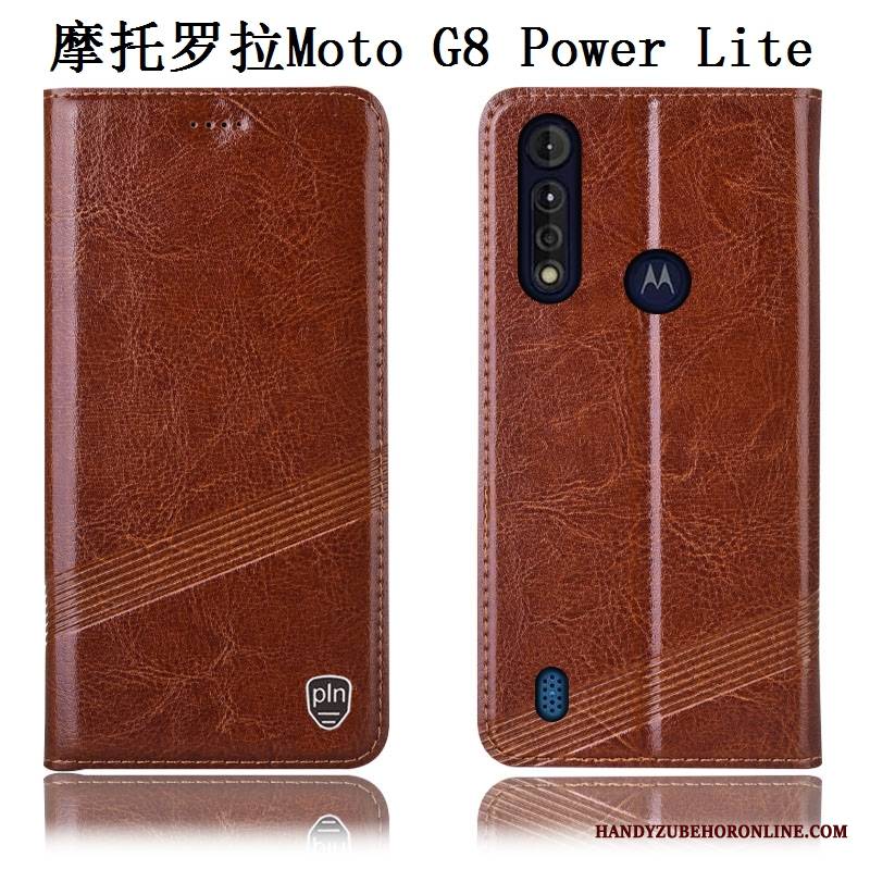 Moto G8 Power Lite Futerał Obudowa Wzór Etui Na Telefon Ochraniacz Czarny Prawdziwa Skóra Anti-fall