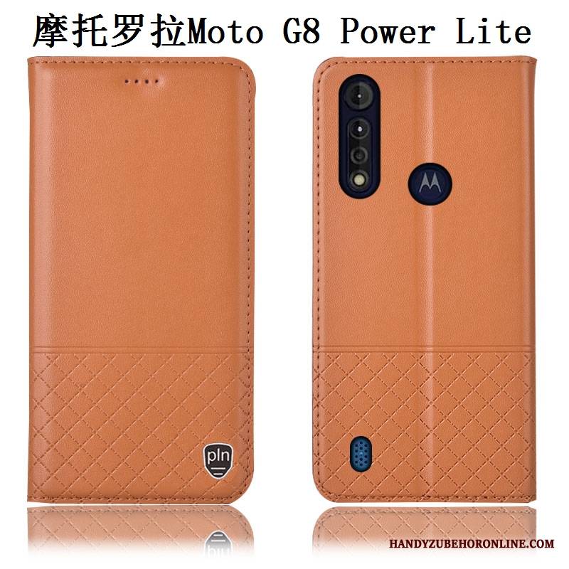 Moto G8 Power Lite Skórzany Futerał Etui Na Telefon Niebieski Anti-fall Prawdziwa Skóra