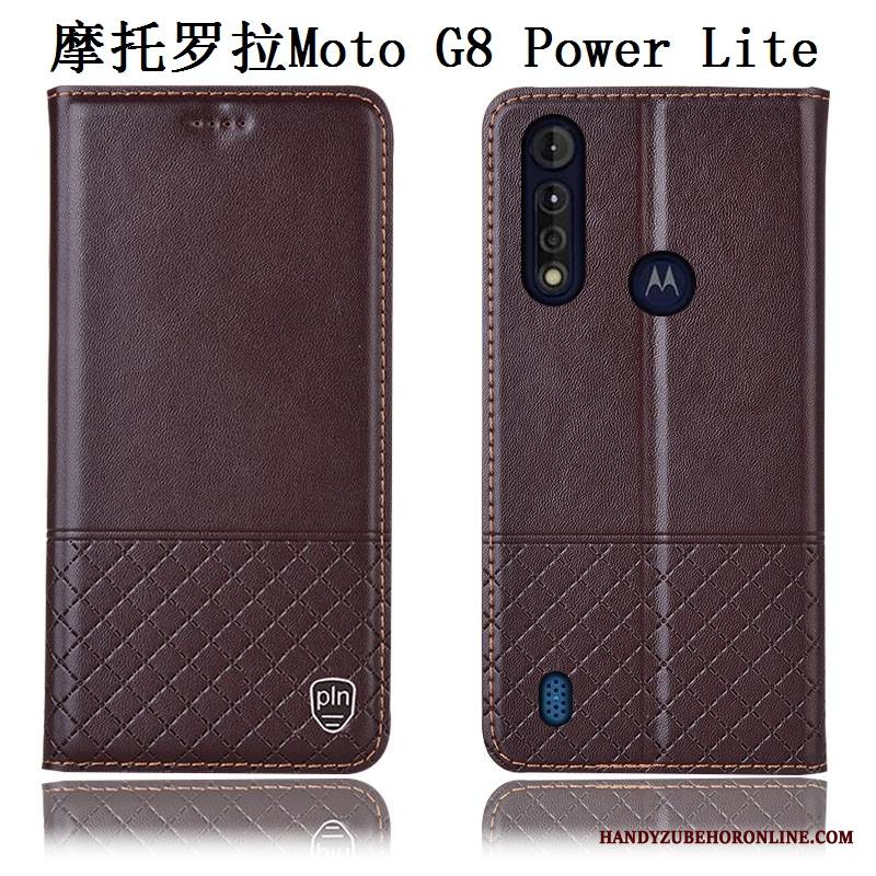 Moto G8 Power Lite Skórzany Futerał Etui Na Telefon Niebieski Anti-fall Prawdziwa Skóra