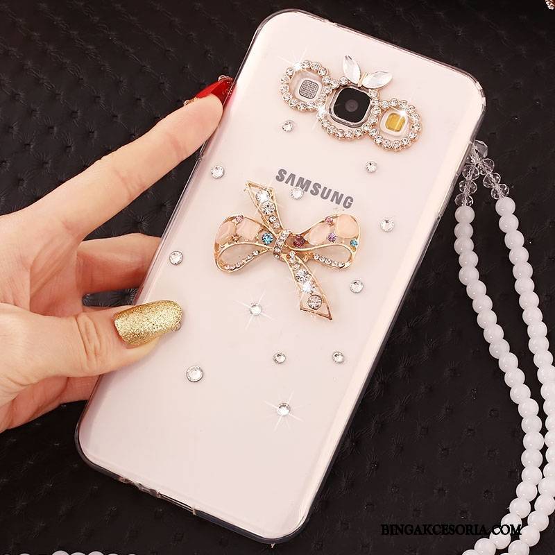 Samsung Galaxy A7 2015 Futerał Etui Na Telefon Silikonowe Ochraniacz Rhinestone Gwiazda Anti-fall Biały