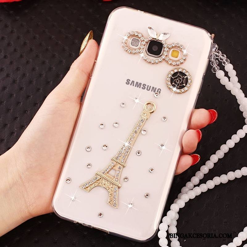 Samsung Galaxy A7 2015 Futerał Etui Na Telefon Silikonowe Ochraniacz Rhinestone Gwiazda Anti-fall Biały