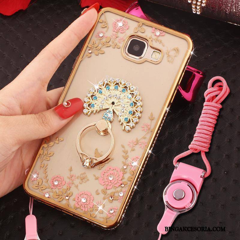 Samsung Galaxy A7 2016 Futerał Ochraniacz Ring Rhinestone Etui Anti-fall Złoto Wiszące Ozdoby