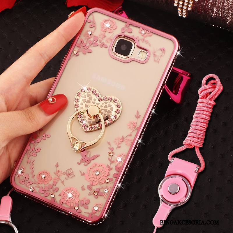 Samsung Galaxy A7 2016 Futerał Ochraniacz Ring Rhinestone Etui Anti-fall Złoto Wiszące Ozdoby