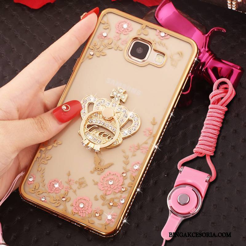 Samsung Galaxy A7 2016 Futerał Ochraniacz Ring Rhinestone Etui Anti-fall Złoto Wiszące Ozdoby