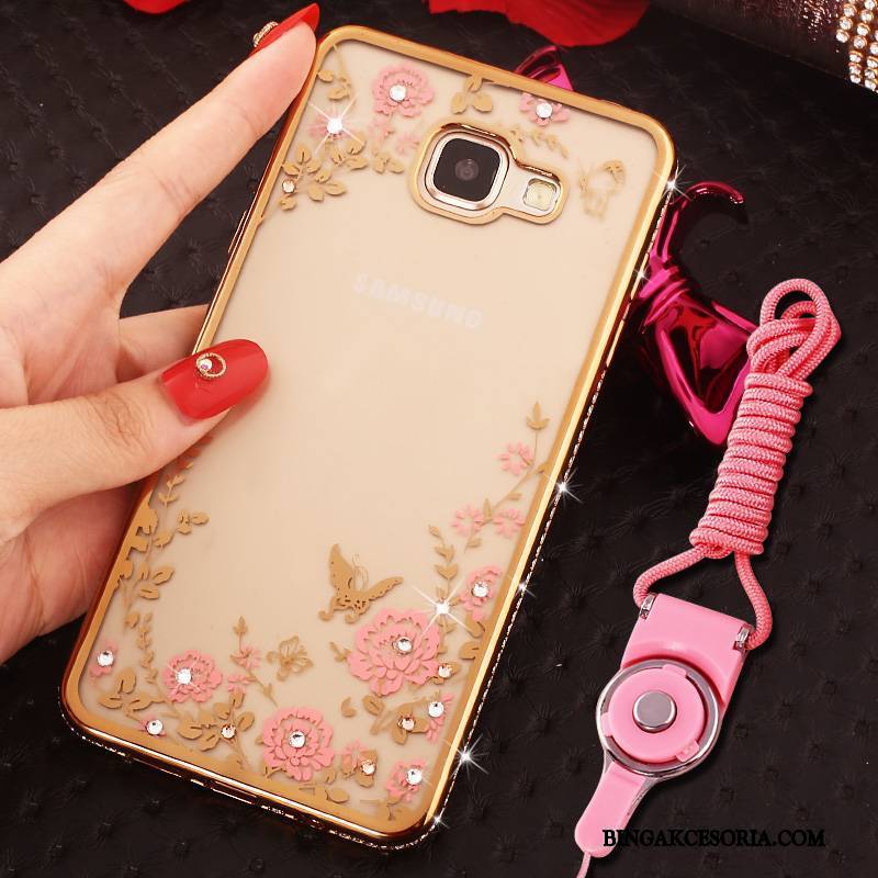 Samsung Galaxy A7 2016 Futerał Ochraniacz Ring Rhinestone Etui Anti-fall Złoto Wiszące Ozdoby