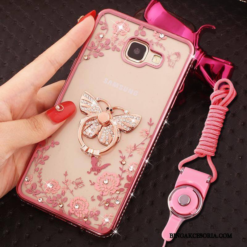 Samsung Galaxy A7 2016 Futerał Ochraniacz Ring Rhinestone Etui Anti-fall Złoto Wiszące Ozdoby