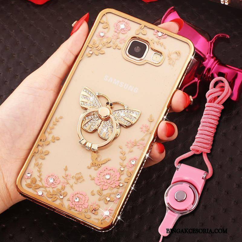 Samsung Galaxy A7 2016 Futerał Ochraniacz Ring Rhinestone Etui Anti-fall Złoto Wiszące Ozdoby