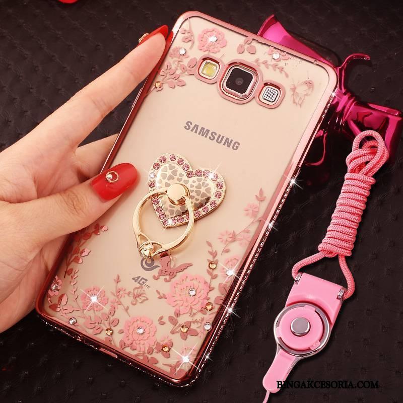 Samsung Galaxy J7 2015 Futerał Gwiazda Różowe Złoto Wiszące Ozdoby Anti-fall Ochraniacz Rhinestone Etui Na Telefon