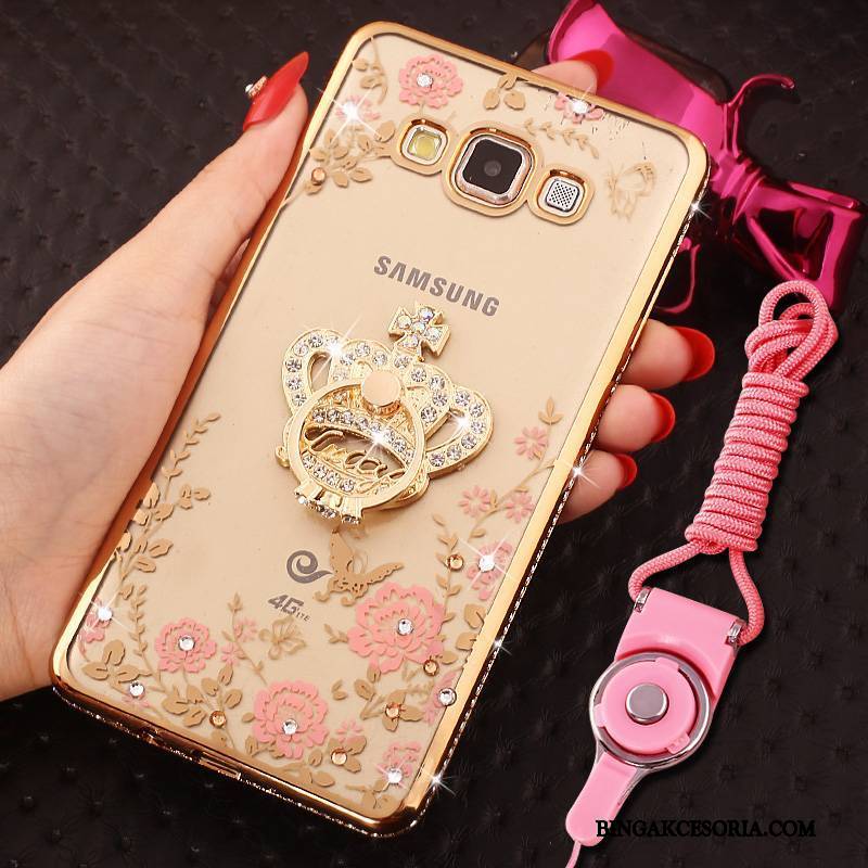 Samsung Galaxy J7 2015 Futerał Gwiazda Różowe Złoto Wiszące Ozdoby Anti-fall Ochraniacz Rhinestone Etui Na Telefon