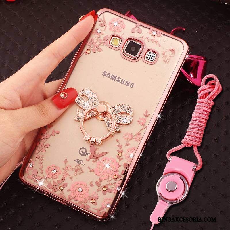 Samsung Galaxy J7 2015 Futerał Gwiazda Różowe Złoto Wiszące Ozdoby Anti-fall Ochraniacz Rhinestone Etui Na Telefon