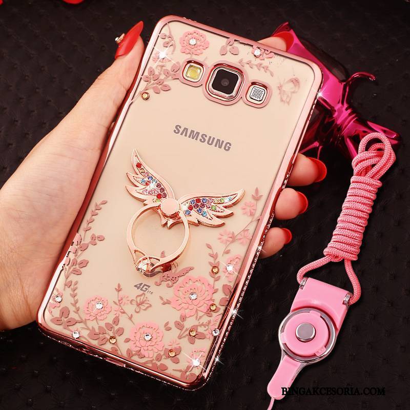 Samsung Galaxy J7 2015 Futerał Gwiazda Różowe Złoto Wiszące Ozdoby Anti-fall Ochraniacz Rhinestone Etui Na Telefon