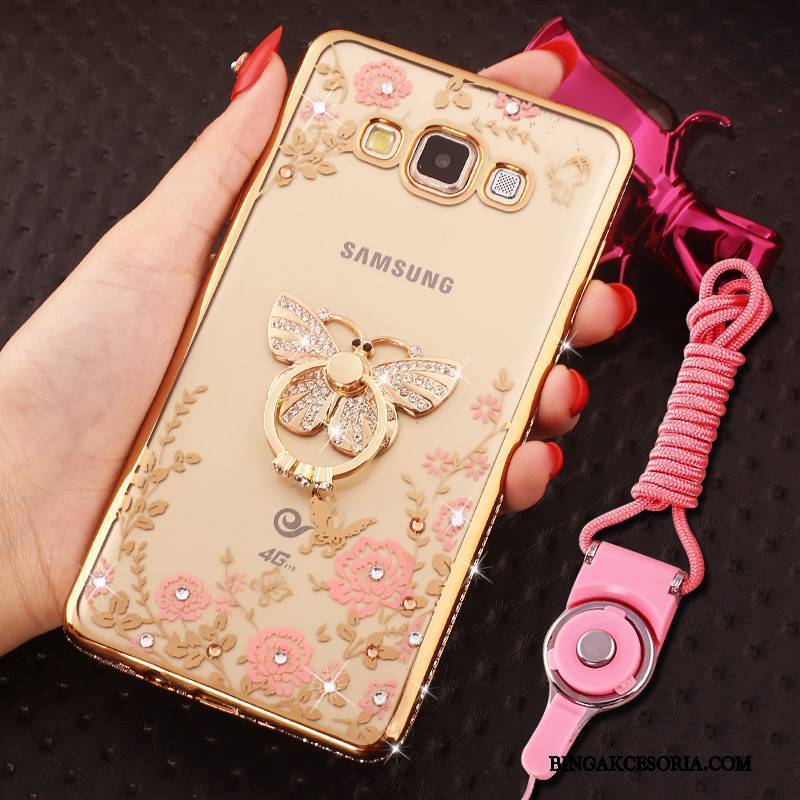 Samsung Galaxy J7 2015 Futerał Gwiazda Różowe Złoto Wiszące Ozdoby Anti-fall Ochraniacz Rhinestone Etui Na Telefon