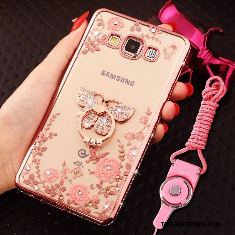 Samsung Galaxy J7 2015 Futerał Gwiazda Różowe Złoto Wiszące Ozdoby Anti-fall Ochraniacz Rhinestone Etui Na Telefon