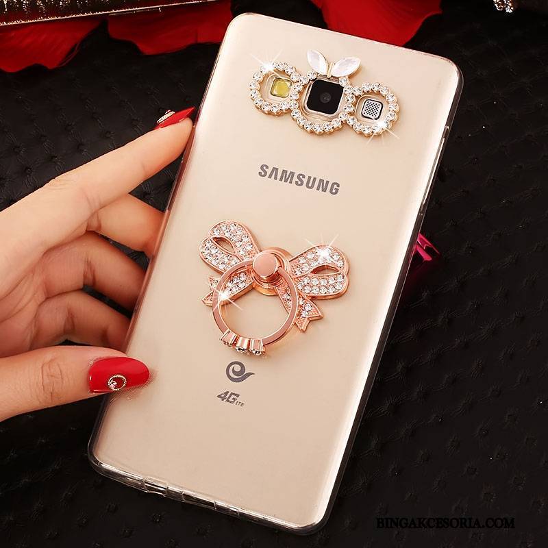 Samsung Galaxy J7 2015 Rhinestone Silikonowe Złoto Futerał Gwiazda Telefon Komórkowy Ochraniacz