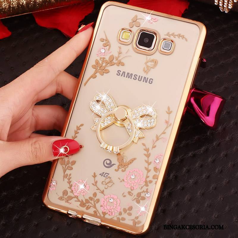 Samsung Galaxy J7 2015 Silikonowe Ochraniacz Różowe Złoto Ring Rhinestone Cienka Futerał