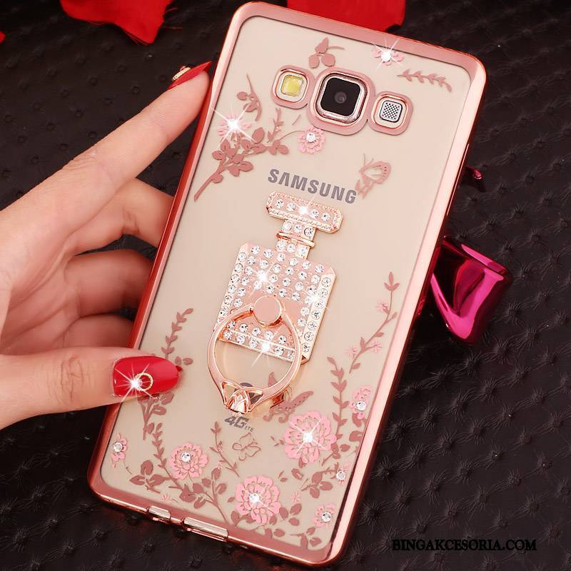 Samsung Galaxy J7 2015 Silikonowe Ochraniacz Różowe Złoto Ring Rhinestone Cienka Futerał