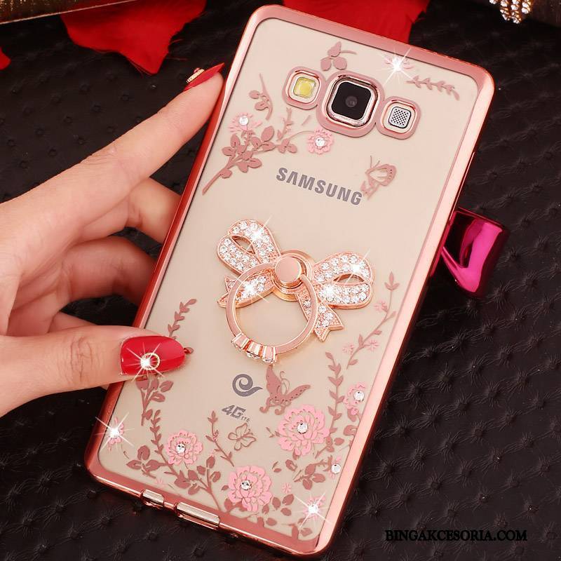 Samsung Galaxy J7 2015 Silikonowe Ochraniacz Różowe Złoto Ring Rhinestone Cienka Futerał