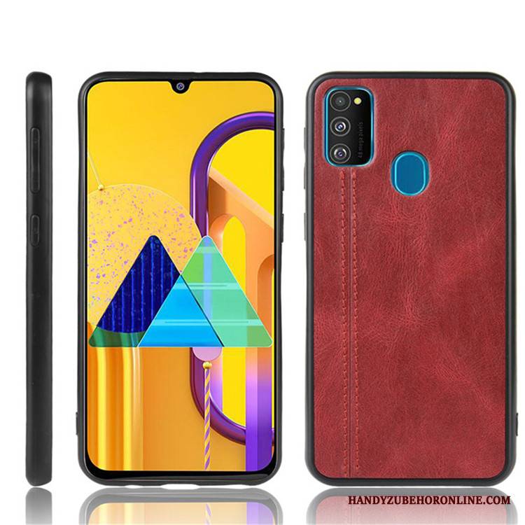 Samsung Galaxy M30s Etui Na Telefon Trudno Skóra Ochraniacz Tendencja Czarny Futerał