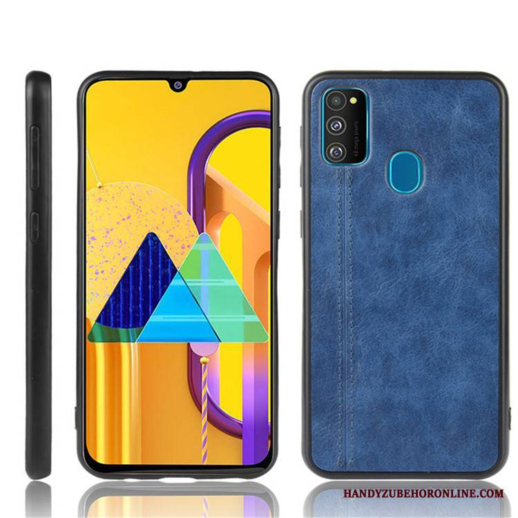 Samsung Galaxy M30s Etui Na Telefon Trudno Skóra Ochraniacz Tendencja Czarny Futerał