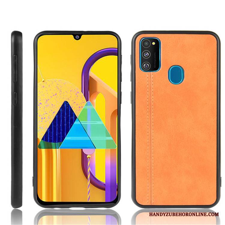 Samsung Galaxy M30s Etui Na Telefon Trudno Skóra Ochraniacz Tendencja Czarny Futerał