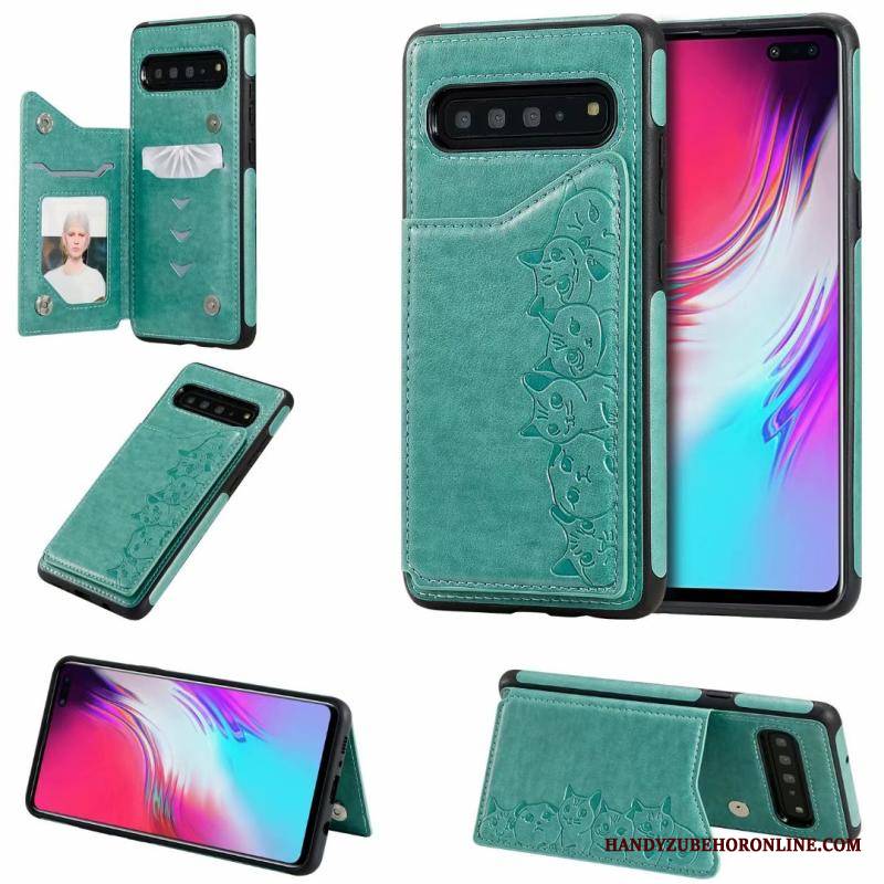 Samsung Galaxy S10 5g Anti-fall Etui Na Telefon Skórzany Futerał Wzór Kotek Gwiazda Kreskówka