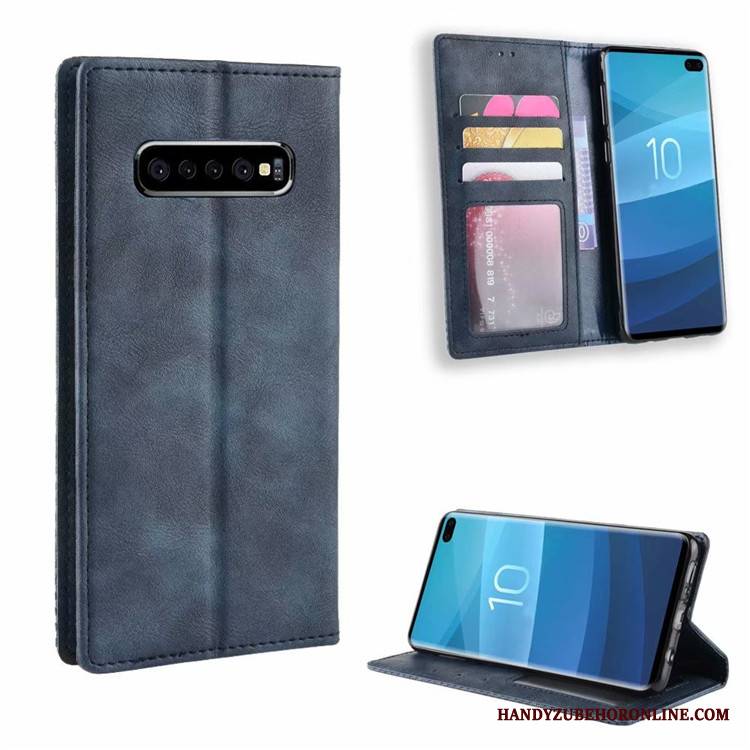 Samsung Galaxy S10 Futerał Biznes Niebieski Etui Na Telefon Wzór Magnes Zamknięty Vintage Gwiazda