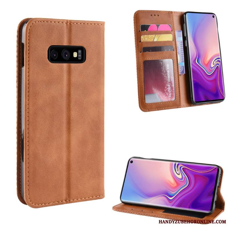 Samsung Galaxy S10e Skórzany Futerał Vintage Etui Ochraniacz Wzór Gwiazda Karta