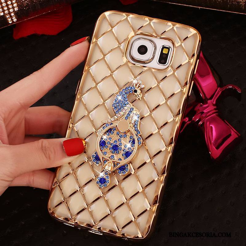 Samsung Galaxy S6 Edge Cienkie Różowe Futerał Silikonowe Telefon Komórkowy Ring Rhinestone