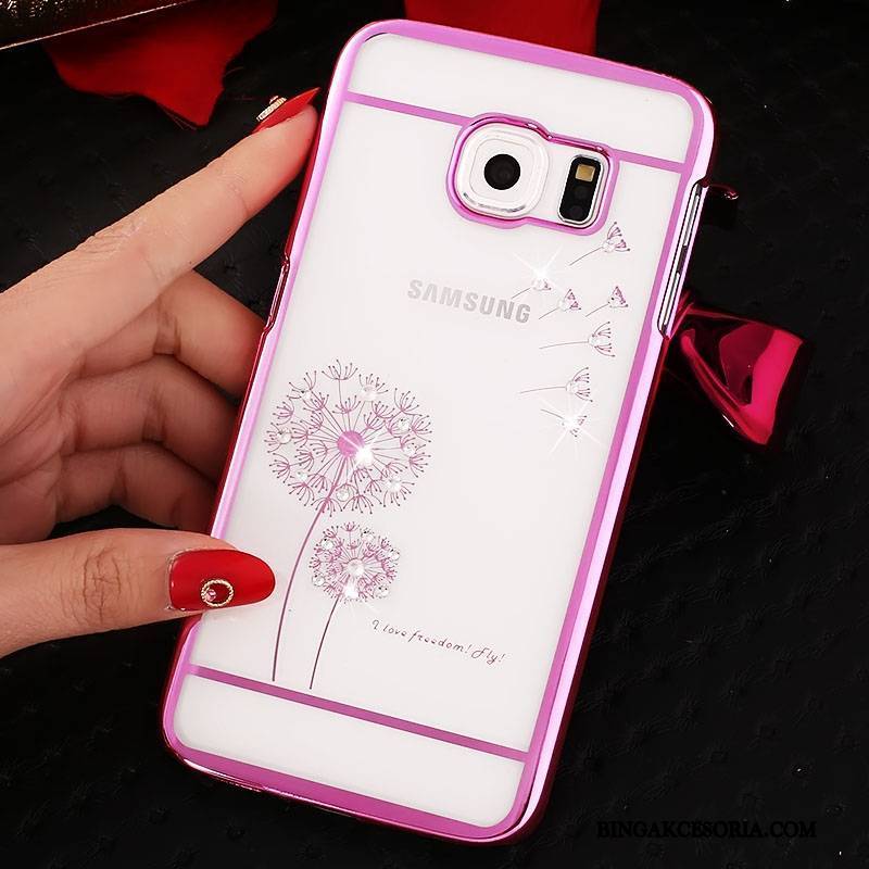 Samsung Galaxy S6 Edge Futerał Rhinestone Czerwony Przezroczysty Trudno Ochraniacz Gwiazda Etui