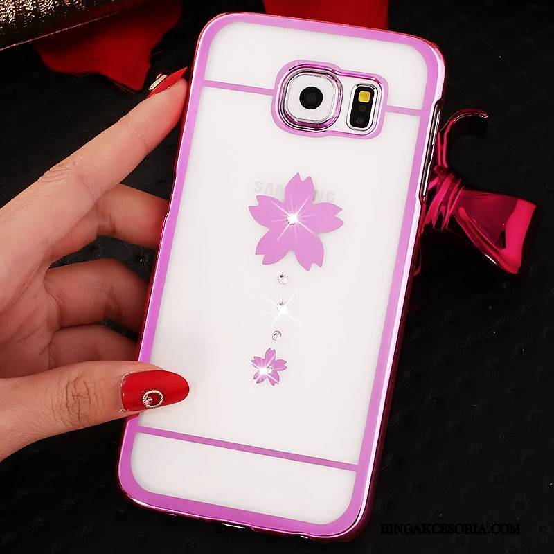 Samsung Galaxy S6 Edge Futerał Rhinestone Czerwony Przezroczysty Trudno Ochraniacz Gwiazda Etui