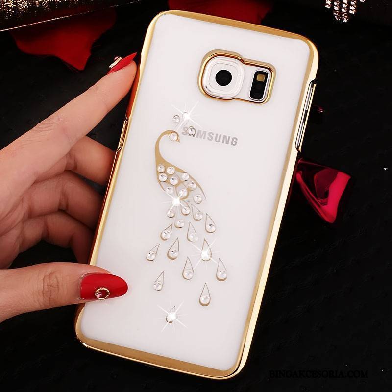 Samsung Galaxy S6 Edge Futerał Rhinestone Czerwony Przezroczysty Trudno Ochraniacz Gwiazda Etui