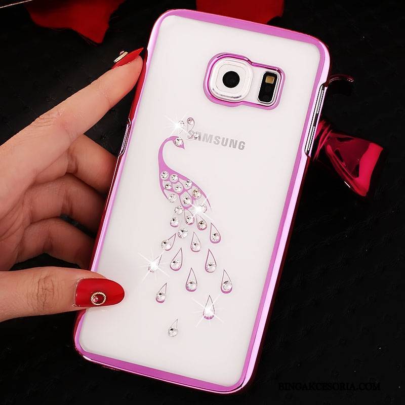 Samsung Galaxy S6 Edge Futerał Rhinestone Czerwony Przezroczysty Trudno Ochraniacz Gwiazda Etui