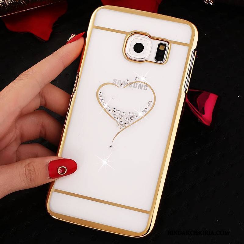 Samsung Galaxy S6 Edge Futerał Rhinestone Czerwony Przezroczysty Trudno Ochraniacz Gwiazda Etui