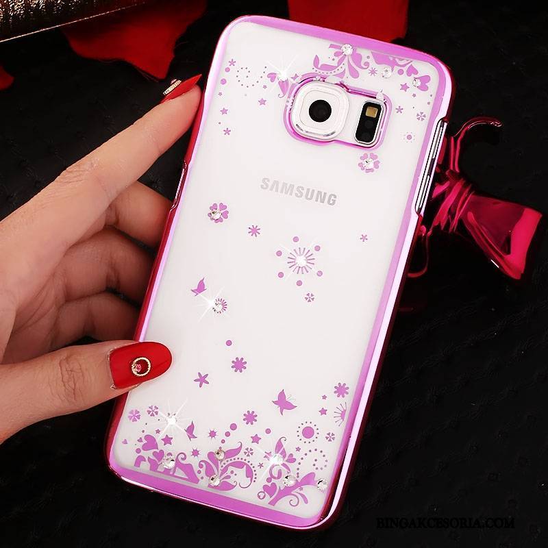 Samsung Galaxy S6 Edge Futerał Rhinestone Czerwony Przezroczysty Trudno Ochraniacz Gwiazda Etui