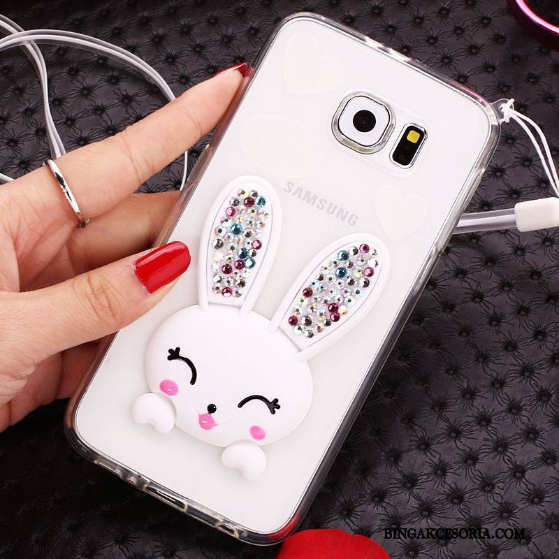 Samsung Galaxy S6 Edge Futerał Rhinestone Etui Futrzany Pompon Silikonowe Gwiazda Bunny