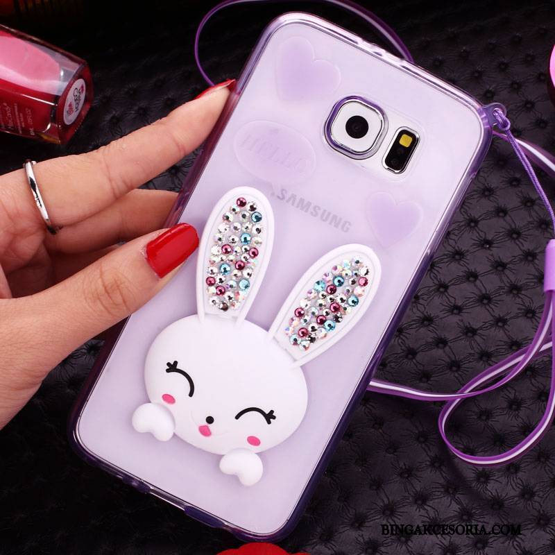 Samsung Galaxy S6 Edge Futerał Rhinestone Etui Futrzany Pompon Silikonowe Gwiazda Bunny