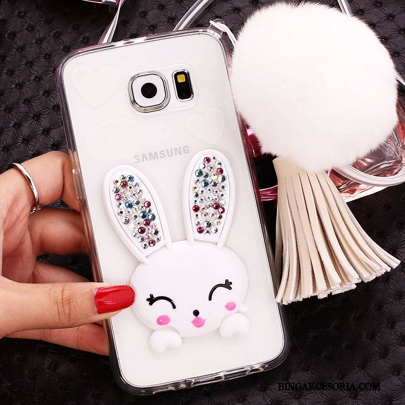 Samsung Galaxy S6 Edge Futerał Rhinestone Etui Futrzany Pompon Silikonowe Gwiazda Bunny