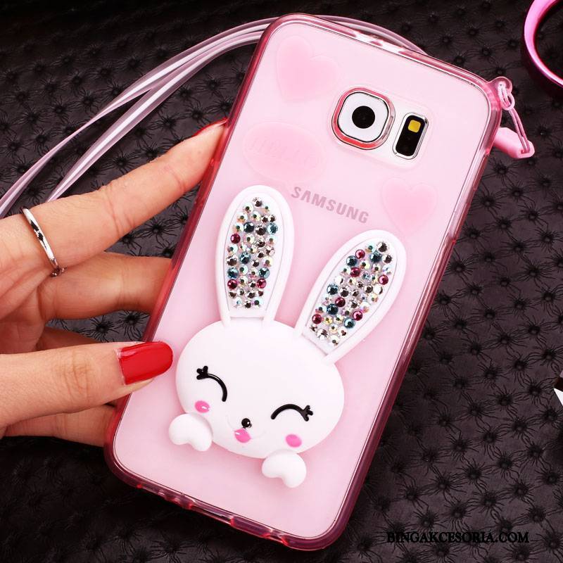 Samsung Galaxy S6 Edge Futerał Rhinestone Etui Futrzany Pompon Silikonowe Gwiazda Bunny