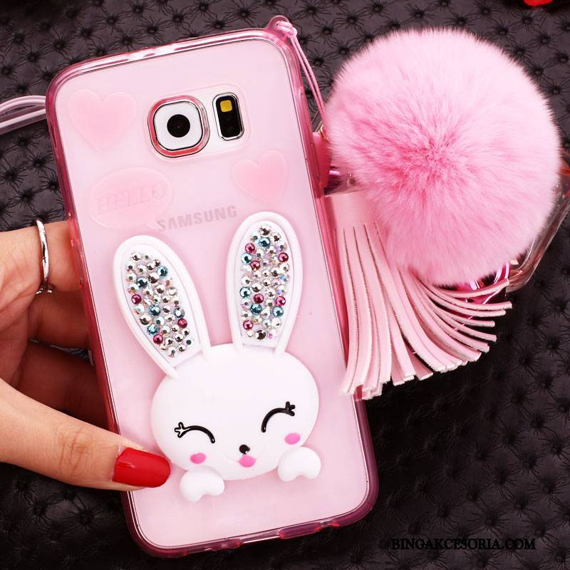 Samsung Galaxy S6 Edge Futerał Rhinestone Etui Futrzany Pompon Silikonowe Gwiazda Bunny