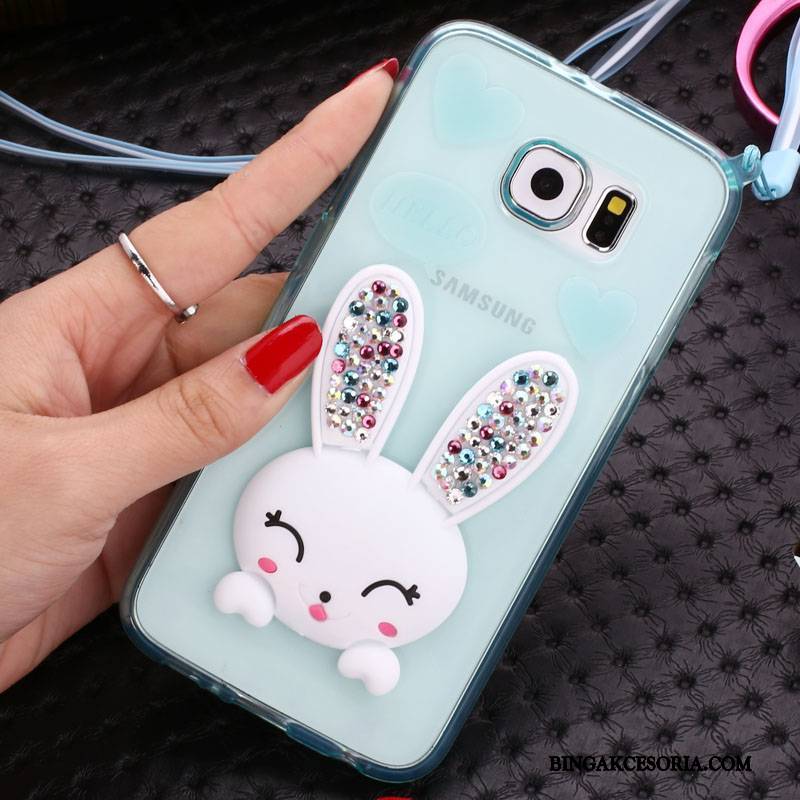 Samsung Galaxy S6 Edge Futerał Rhinestone Etui Futrzany Pompon Silikonowe Gwiazda Bunny