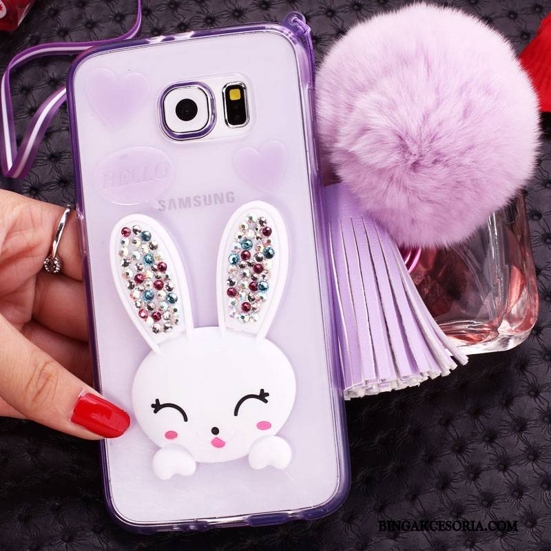 Samsung Galaxy S6 Edge Futerał Rhinestone Etui Futrzany Pompon Silikonowe Gwiazda Bunny