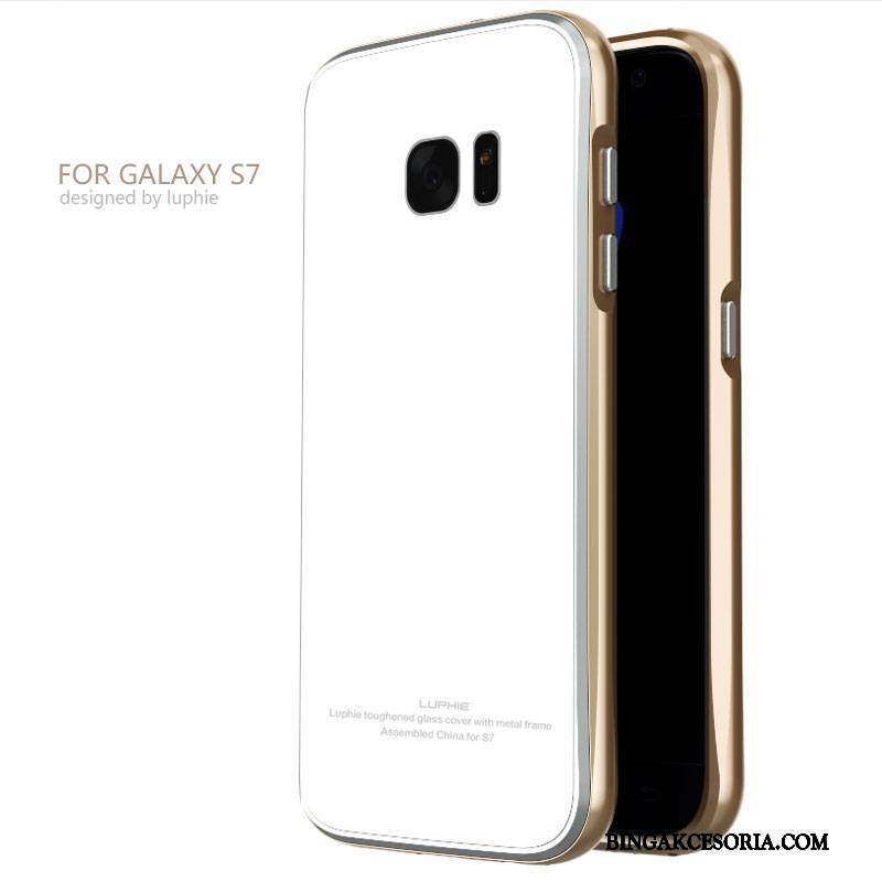 Samsung Galaxy S7 Etui Granica Etui Na Telefon Futerał Metal Tylna Pokrywa Szkło Hartowane