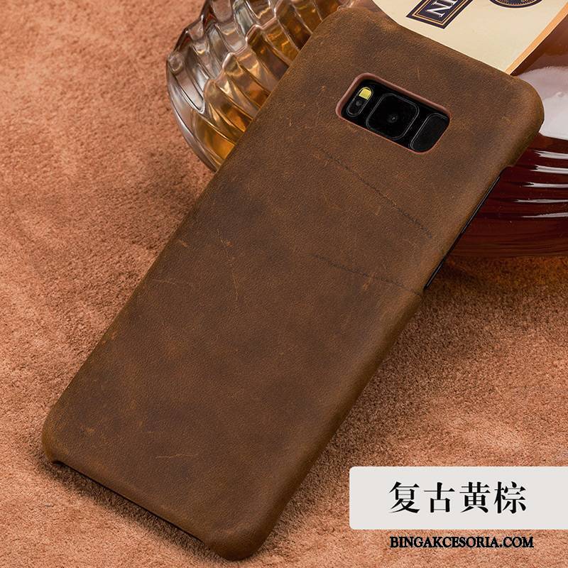 Samsung Galaxy S8+ Vintage Skórzany Futerał Wino Czerwone Moda Prawdziwa Skóra Tendencja Luksusowy